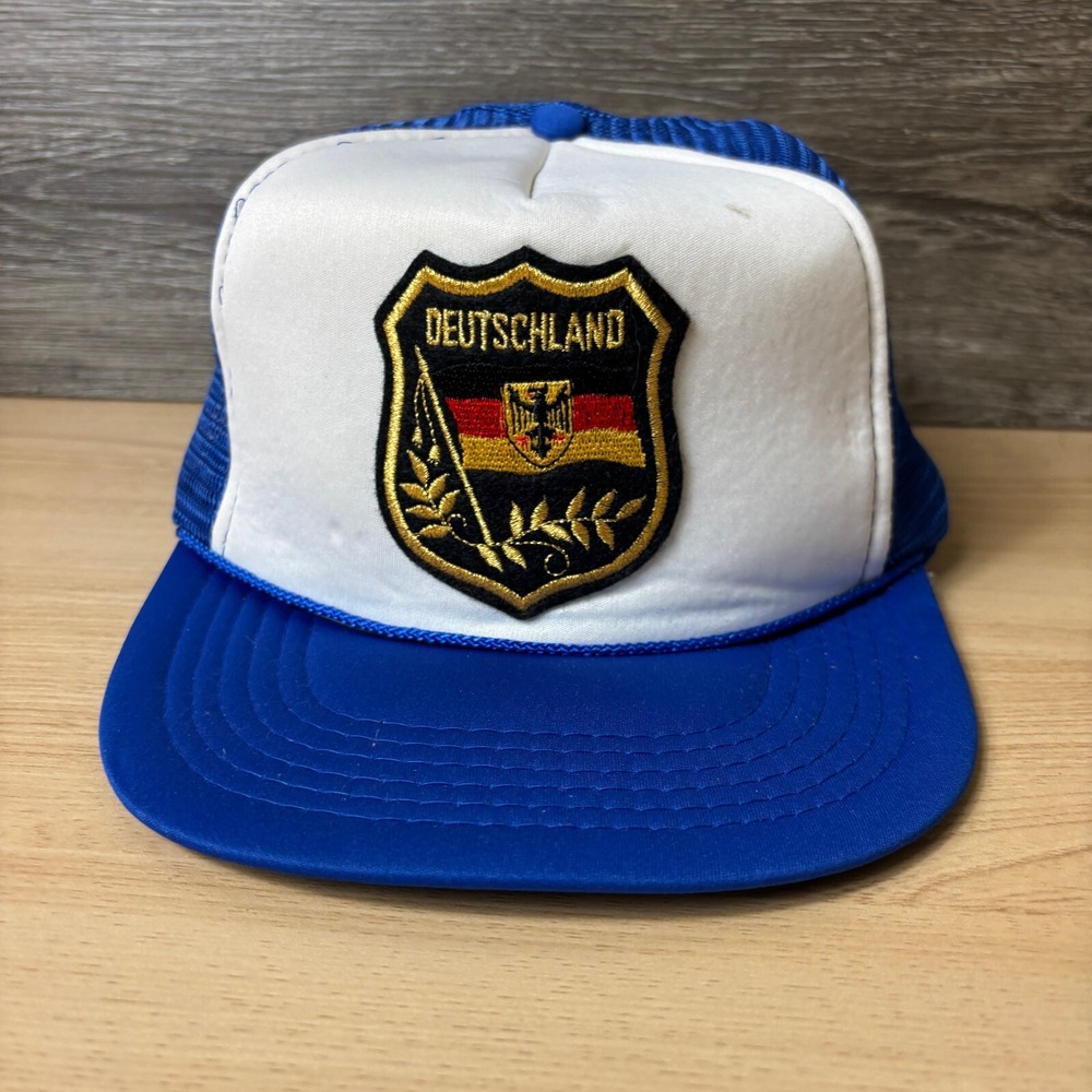 Vintage Deutschland Hat Cap Snapback Blue Trucker Germany Patch Crest Logo